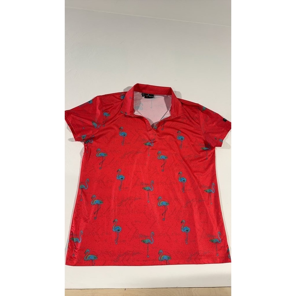 Yatta Golf Flamingo Print Polo Shirt Mens XXL Red Short Sleeve Casual Golf Top